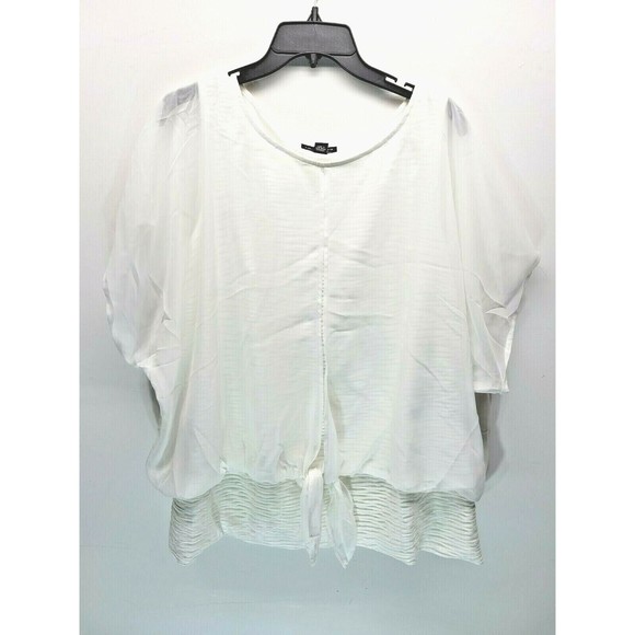 I.N. Studio Women's Blouse Sheer Bat sleeve Smocked Waist Ruffled White Size XL - Picture 3 of 7